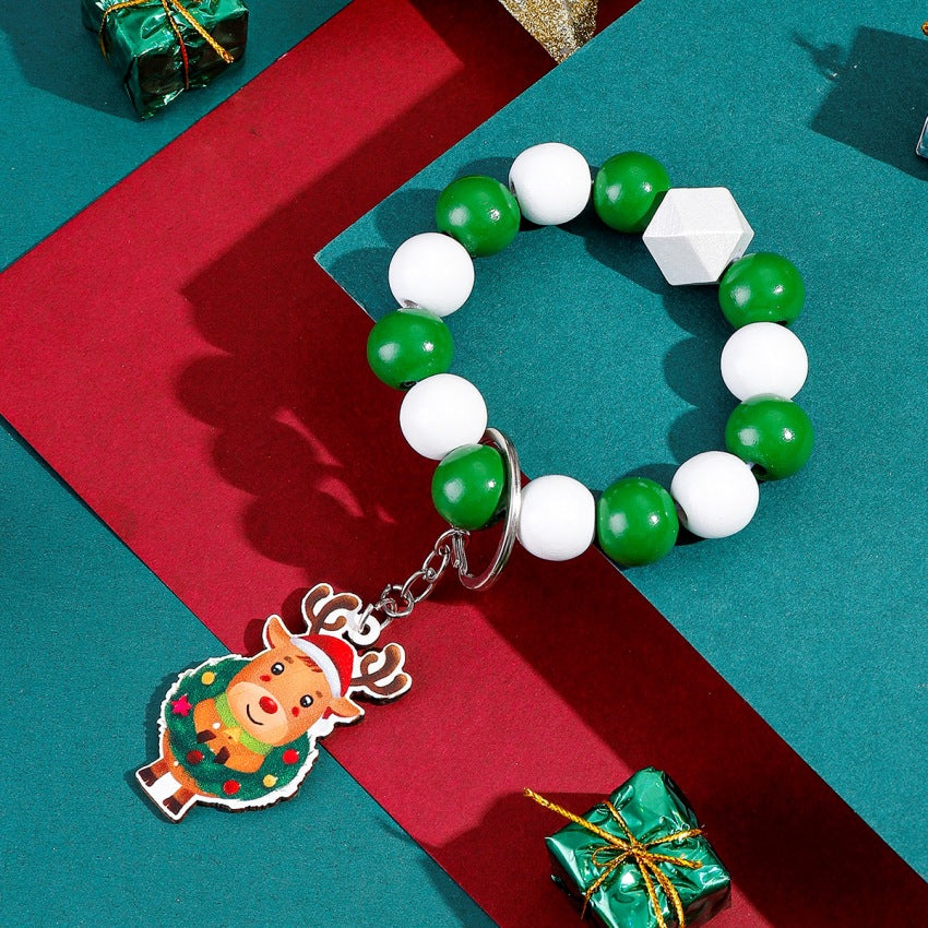 Wholesale Christmas Tree Beads Beaded Wrist Keychain